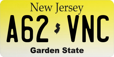 NJ license plate A62VNC