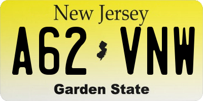 NJ license plate A62VNW