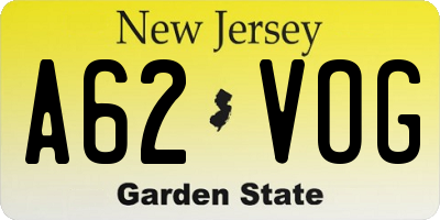 NJ license plate A62VOG