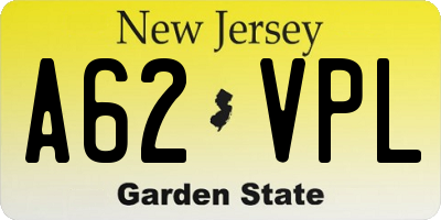 NJ license plate A62VPL