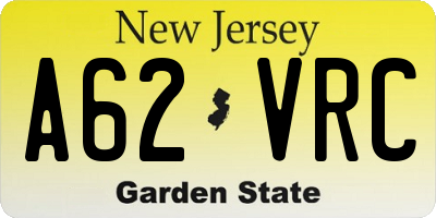 NJ license plate A62VRC