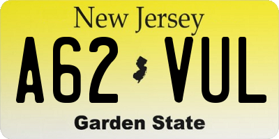 NJ license plate A62VUL