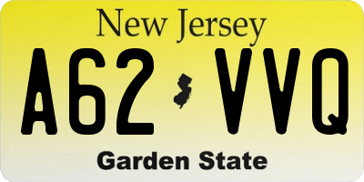 NJ license plate A62VVQ