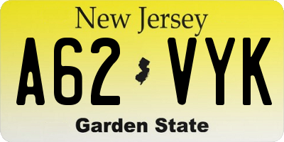 NJ license plate A62VYK