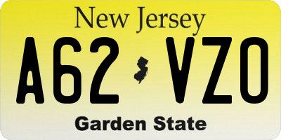 NJ license plate A62VZO