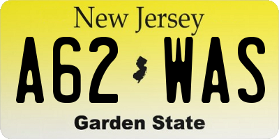NJ license plate A62WAS