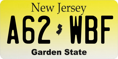NJ license plate A62WBF