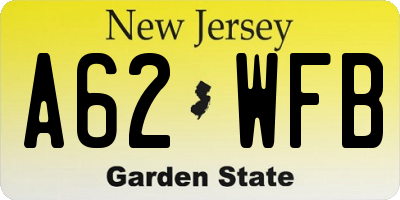 NJ license plate A62WFB