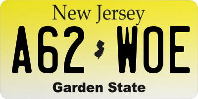 NJ license plate A62WOE