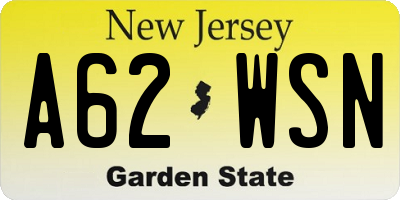 NJ license plate A62WSN