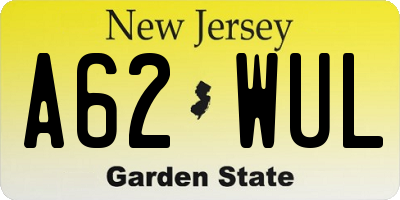 NJ license plate A62WUL