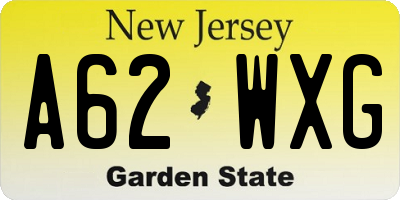 NJ license plate A62WXG