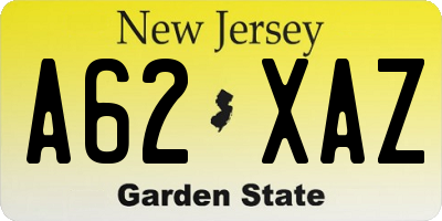 NJ license plate A62XAZ