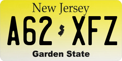 NJ license plate A62XFZ