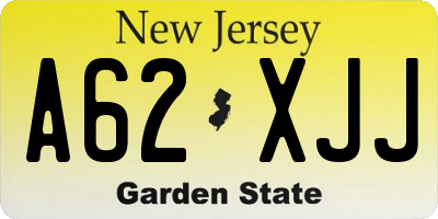 NJ license plate A62XJJ