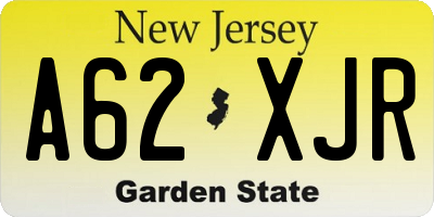 NJ license plate A62XJR