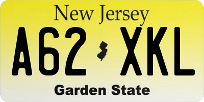 NJ license plate A62XKL