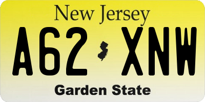 NJ license plate A62XNW