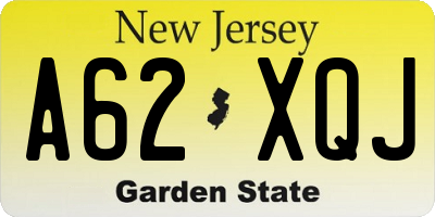 NJ license plate A62XQJ