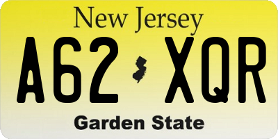 NJ license plate A62XQR