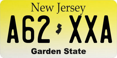 NJ license plate A62XXA