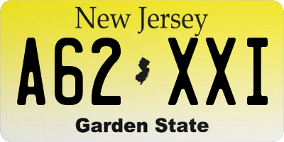 NJ license plate A62XXI