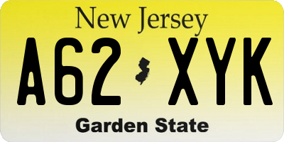 NJ license plate A62XYK
