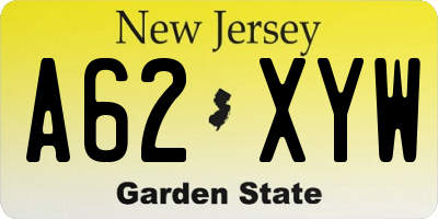 NJ license plate A62XYW