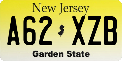 NJ license plate A62XZB