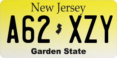 NJ license plate A62XZY