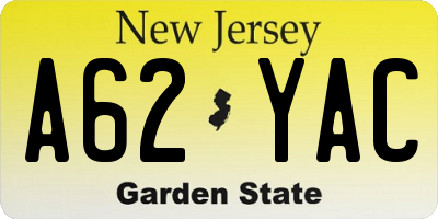 NJ license plate A62YAC