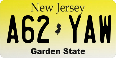 NJ license plate A62YAW