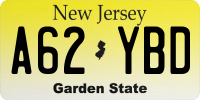 NJ license plate A62YBD