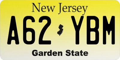 NJ license plate A62YBM