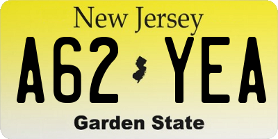 NJ license plate A62YEA