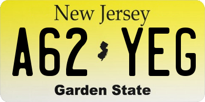 NJ license plate A62YEG
