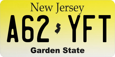 NJ license plate A62YFT