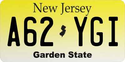 NJ license plate A62YGI