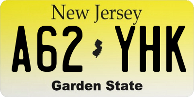 NJ license plate A62YHK