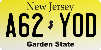 NJ license plate A62YOD