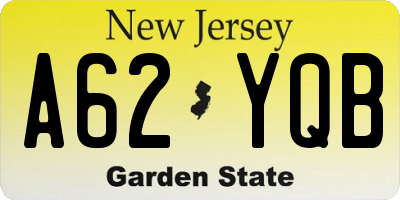 NJ license plate A62YQB