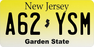 NJ license plate A62YSM