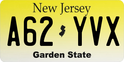 NJ license plate A62YVX