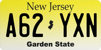 NJ license plate A62YXN
