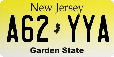 NJ license plate A62YYA