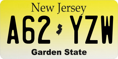 NJ license plate A62YZW