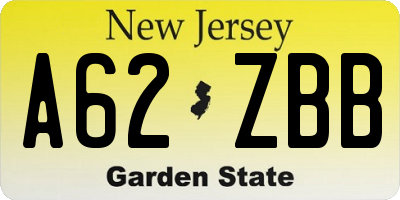 NJ license plate A62ZBB