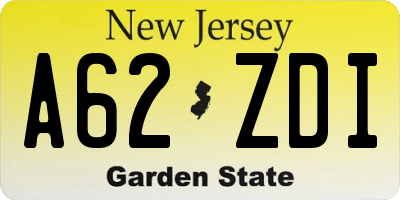 NJ license plate A62ZDI