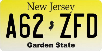 NJ license plate A62ZFD