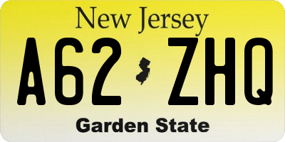 NJ license plate A62ZHQ